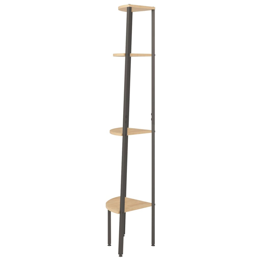 vidaXL 4 Shelf Light Brown Wood and Steel Corner Bookcase Image 3