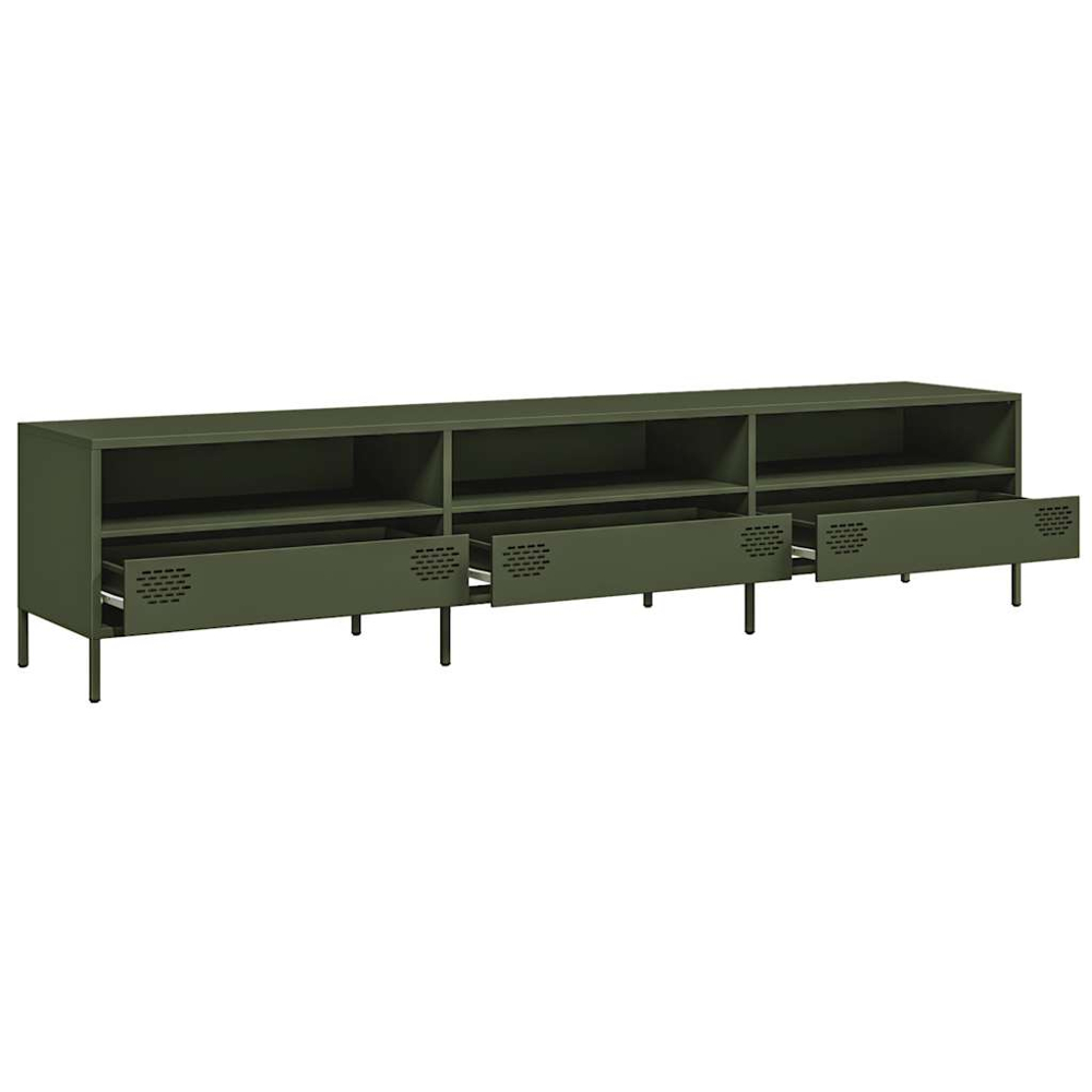 vidaXL 3 Drawer 3 Shelf Olive Green Cold-Rolled Steel TV Cabinet Image 3