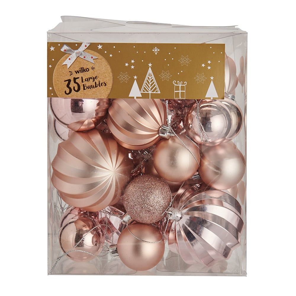 Wilko 35 Pack Large Majestic Mix Pink Baubles Image 1