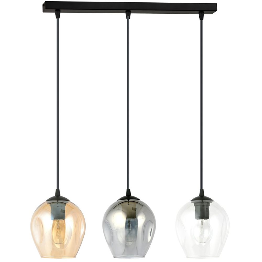 Emibig Istar 3 Light Transparent Graphite and Amber Shade Black E27 Ceiling Pendant Light Image 1