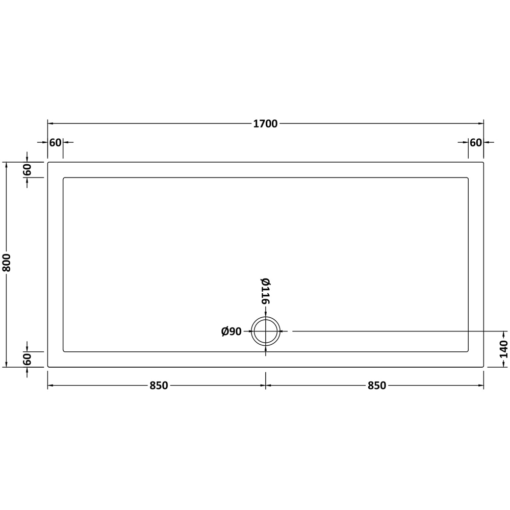 nuie White Rectangular Slimline Shower Tray 1700 x 800mm Image 2