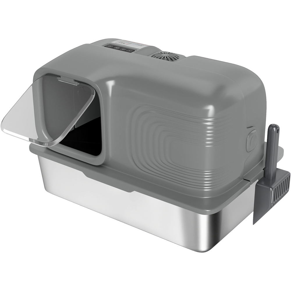 PawHut Grey Stainless Steel Cat Litter Box with Plasma Deodoriser System 65L Image 1
