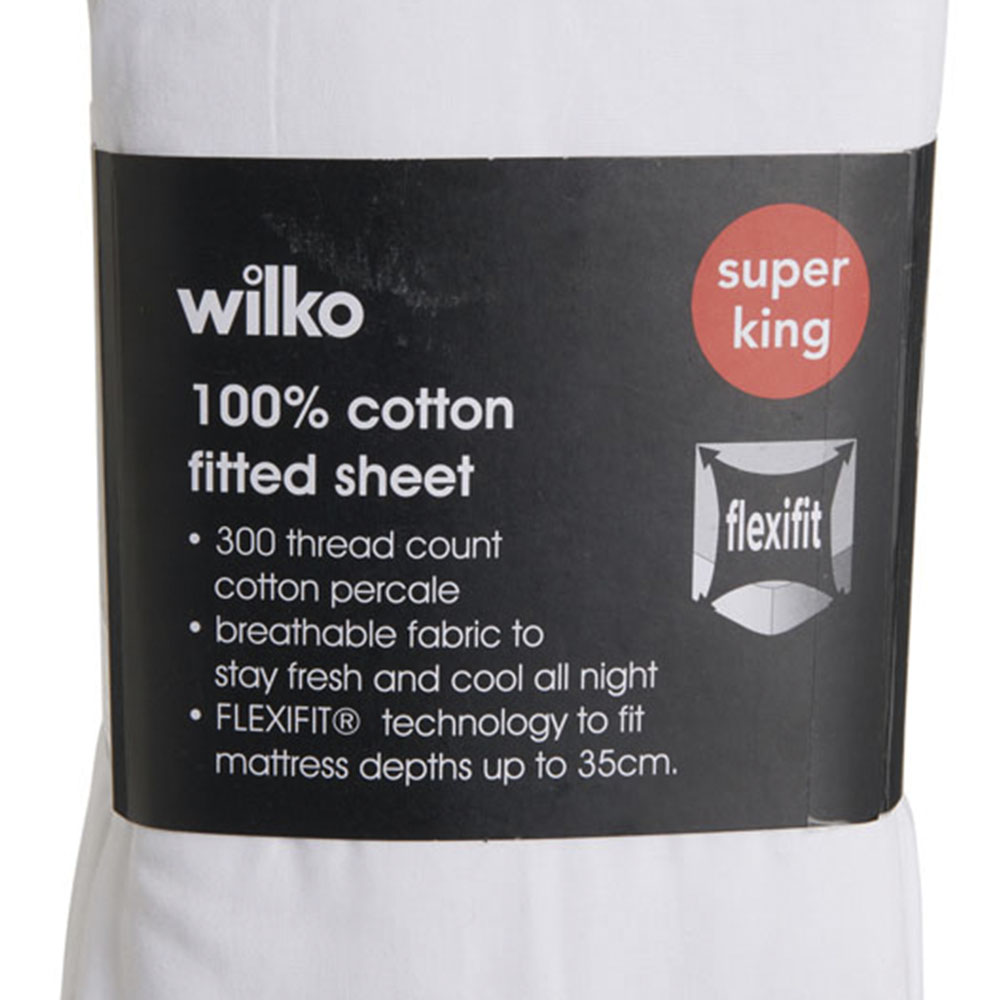 Wilko Best White 300 Thread Count Super King Percale Fitted Sheet Image 3