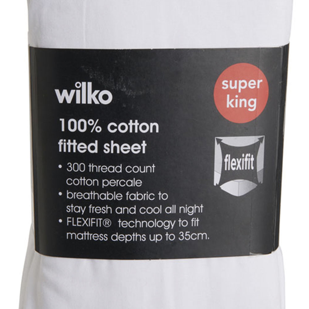 Wilko Best White 300 Thread Count Super King Percale Fitted Sheet Wilko