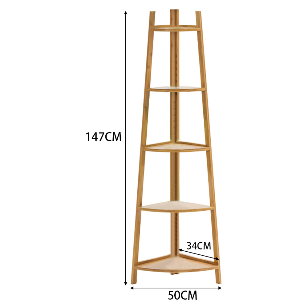 Living and Home Natural 5 Tier Corner Ladder Shelf for Plant Wilko