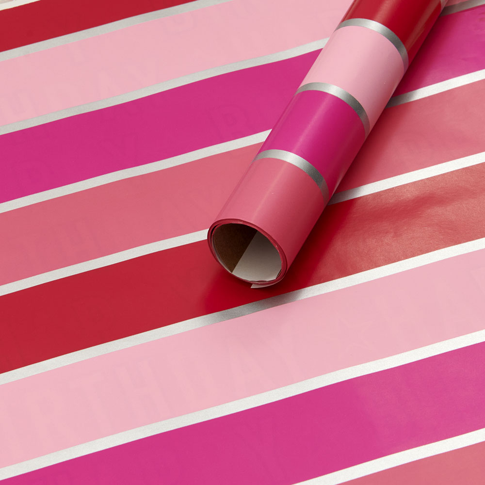 Wilko 3m Pink Stripe Roll Wrap Image 2