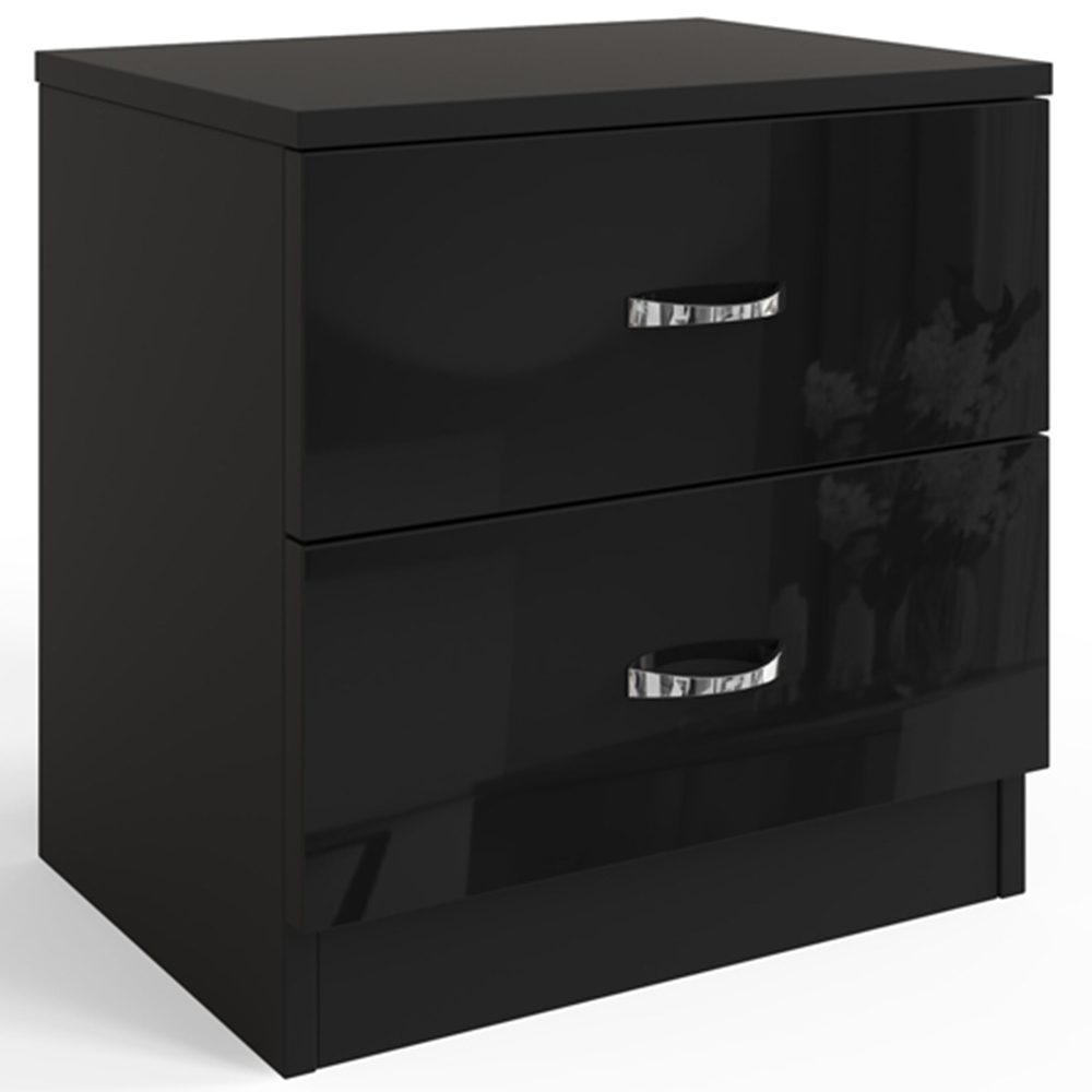 FWStyle Chilton 2 Drawer Black Gloss Bedside Table Image 2