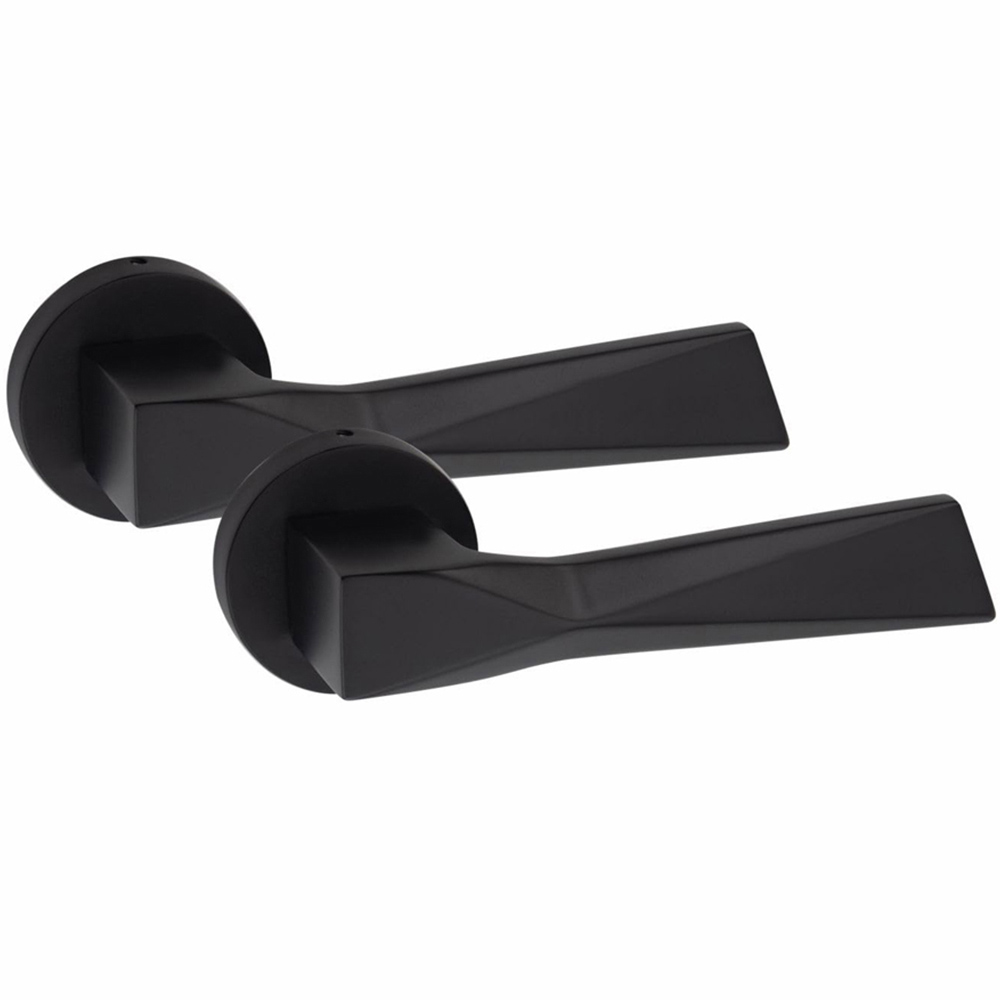 Golden Grace Matt Black Modern Lima Euro Lock Door Handle Set 70mm Image 2