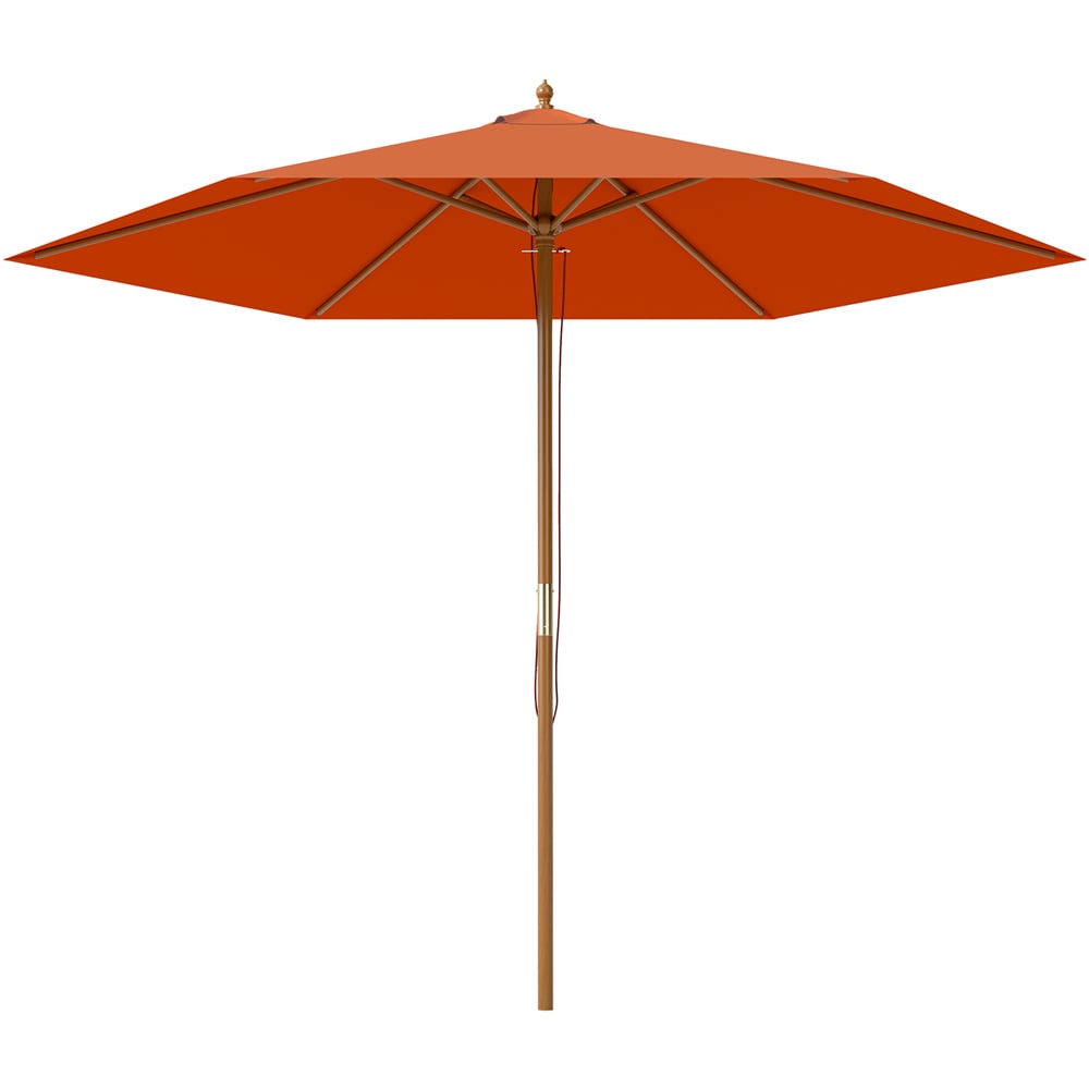 Outsunny Orange Wood Garden Sun Shade Parasol 2.5m Image 1