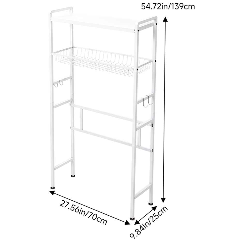 H&O Direct 2 Shelf White Washing Machine Storage Rack with Hooks Image 6