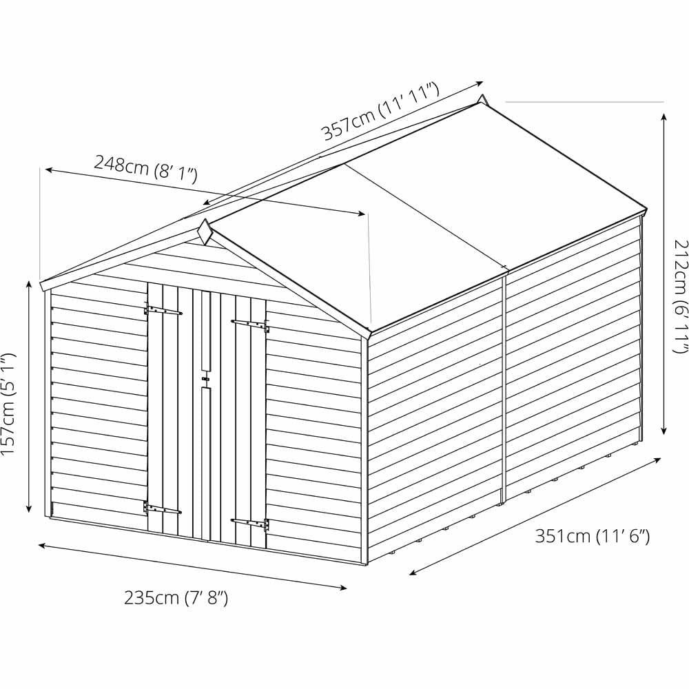 Mercia 12 x 8ft Double Door Overlap Apex Shed Image 10