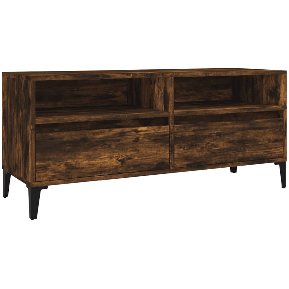 vidaXL 2 Drawer 2 Open Shelf Smoked Oak TV Cabinet with Black Legs Image 2