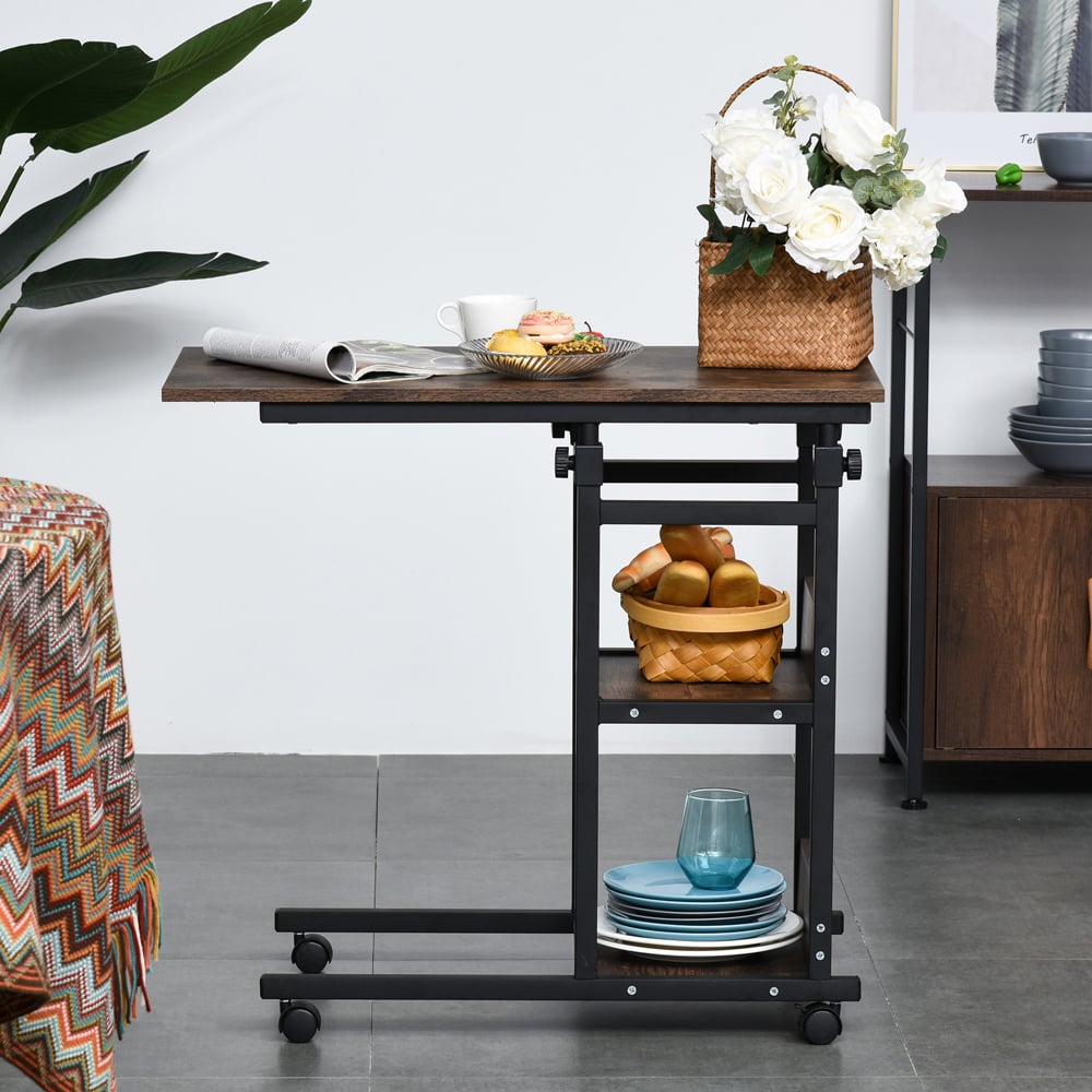 Portland 2 Shelf Brown and Black C Shaped Industrial Side Table Image 4