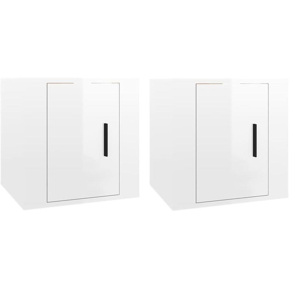 vidaXL Single Door High Gloss White Wall-Mounted TV Cabinet Set of 2 Image 2