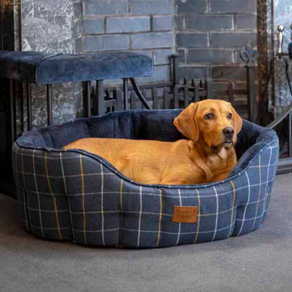 House Of Paws Navy Check Tweed Oval Snuggle Dog Bed Medium Image 5