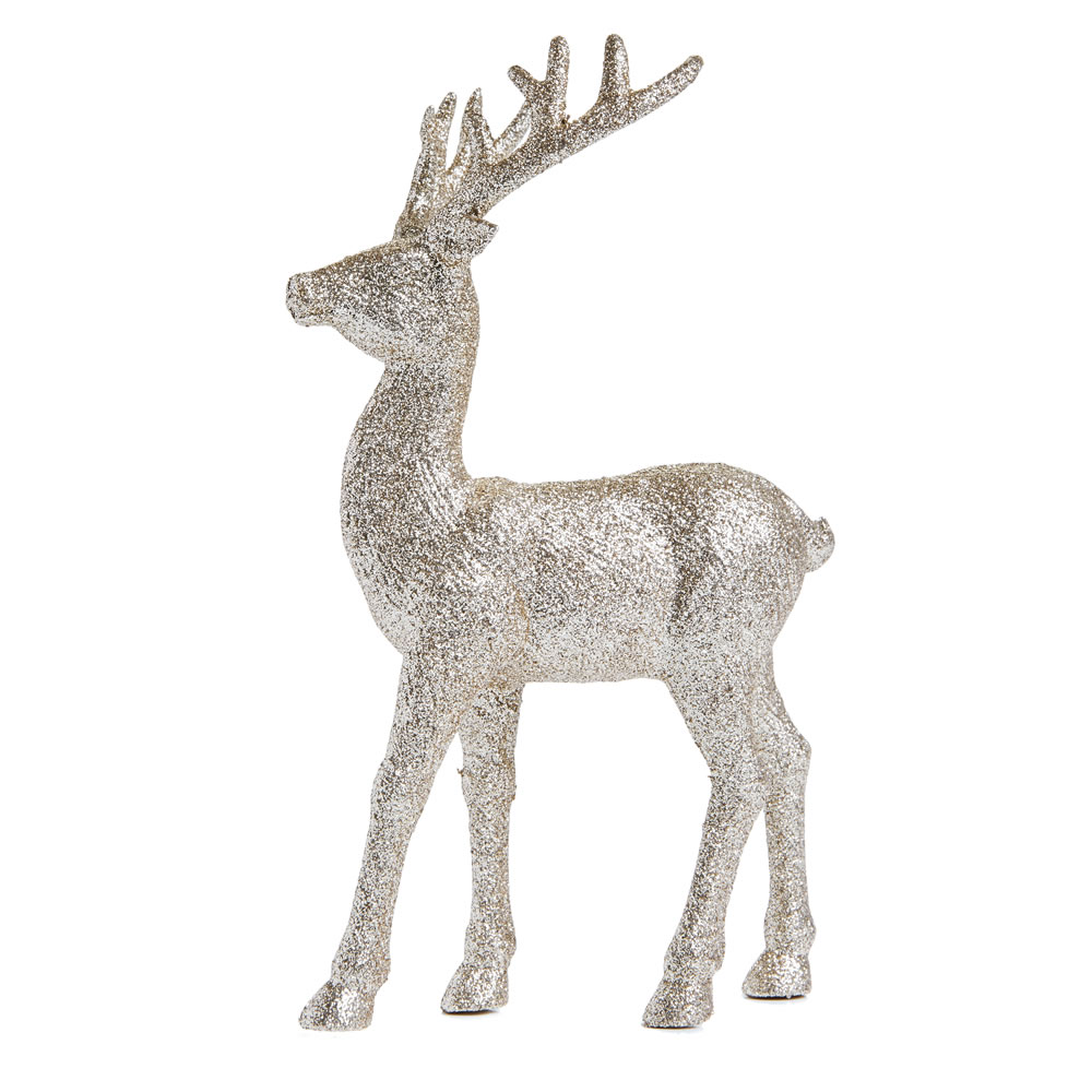 Wilko Luxe Sparkle Small Glitter Prancing Stag Christmas Decoration Image