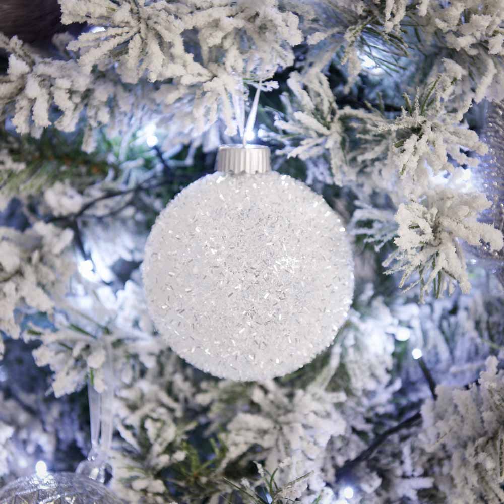 Wilko Magical White Glitter Ball Christmas Bauble 150mm Image 2