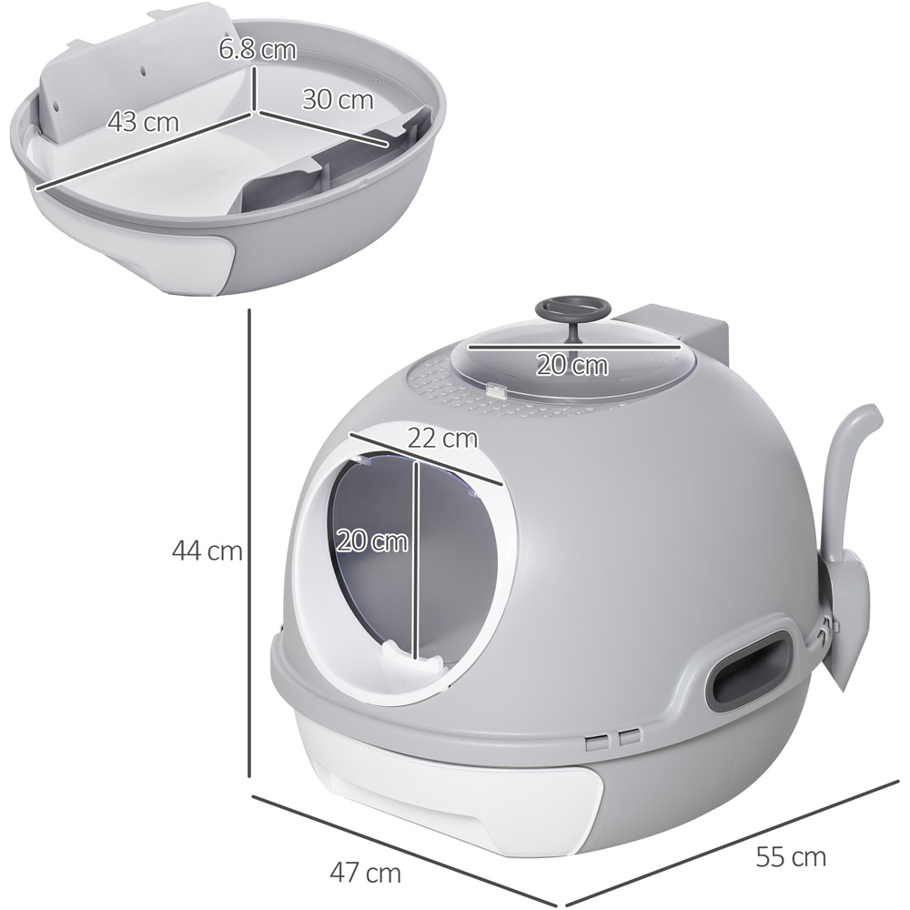 PawHut Grey Space-Capsule Style Cat Litter Box 47 x 55 x 44cm Image 6