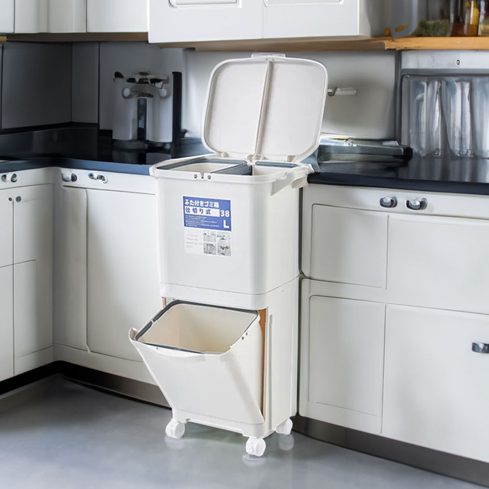 White Double-lid 38L Kitchen Trash Bin Image 5
