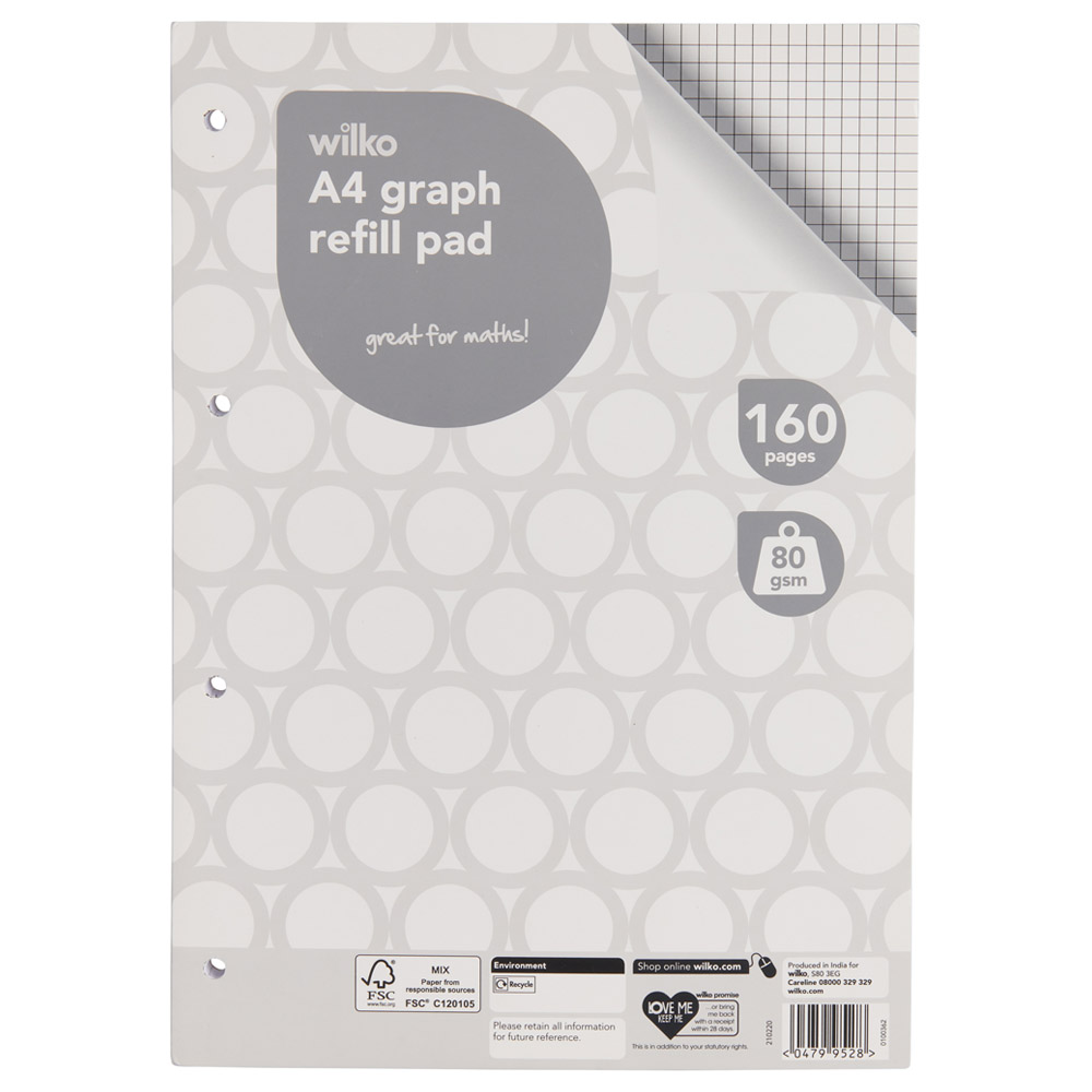 Wilko A4 Refill Pad Graph 160 Pages Image 1