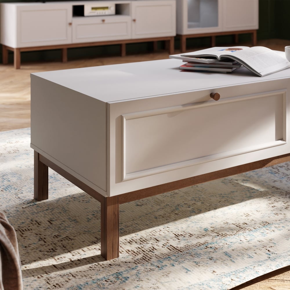 Florence Wensley Single Drawer Single Shelf Light Grey and Oak Coffee Table Image 5