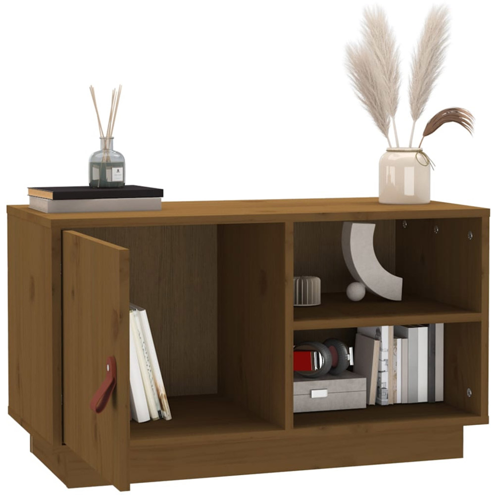 vidaXL Single Door 2 Open Shelf Honey Brown Solid Wood Pine TV Cabinet Image 5