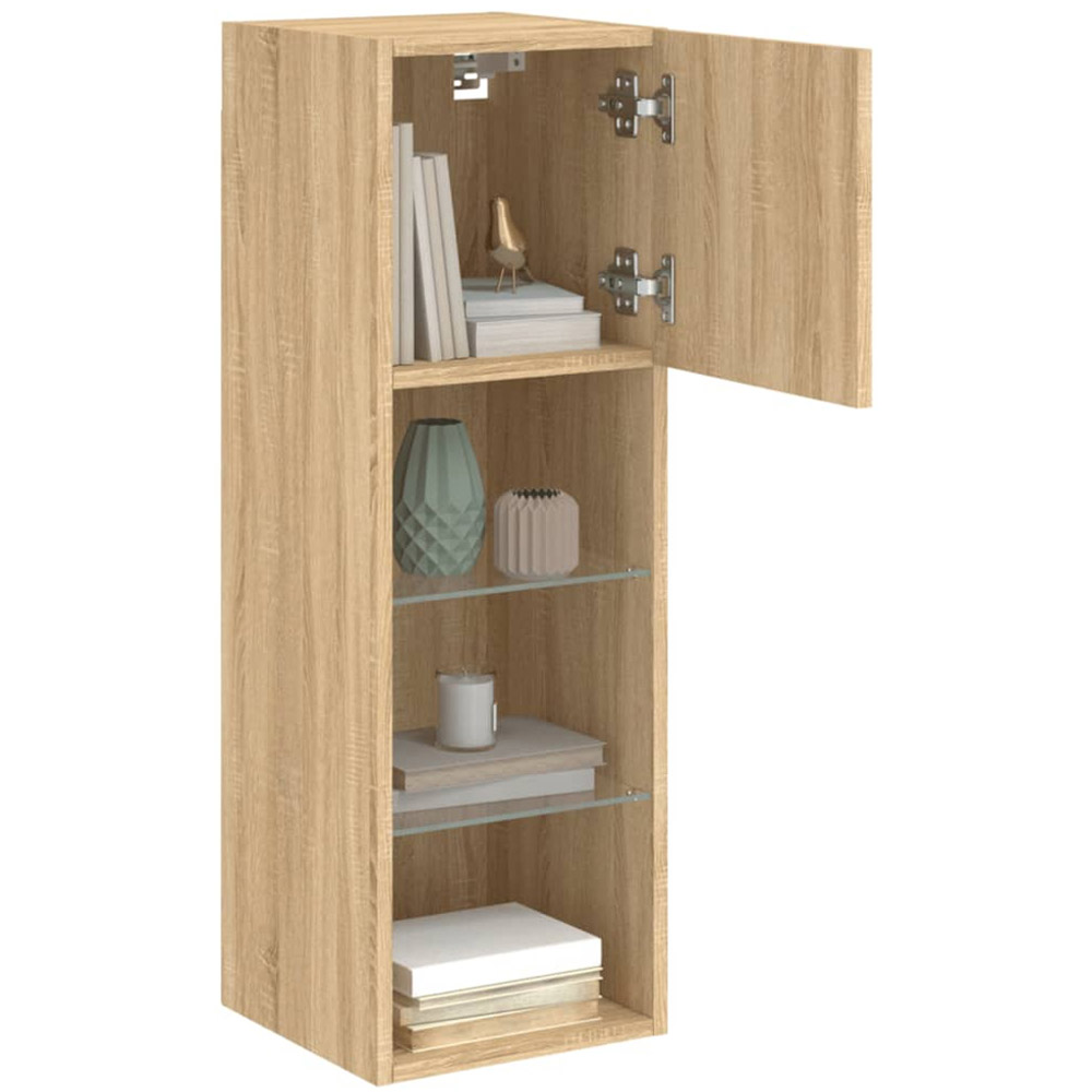 vidaXL Single Door 3 Open Shelf Sonoma Oak Narrow TV Cabinet with LED Light Set of 2 Image 5