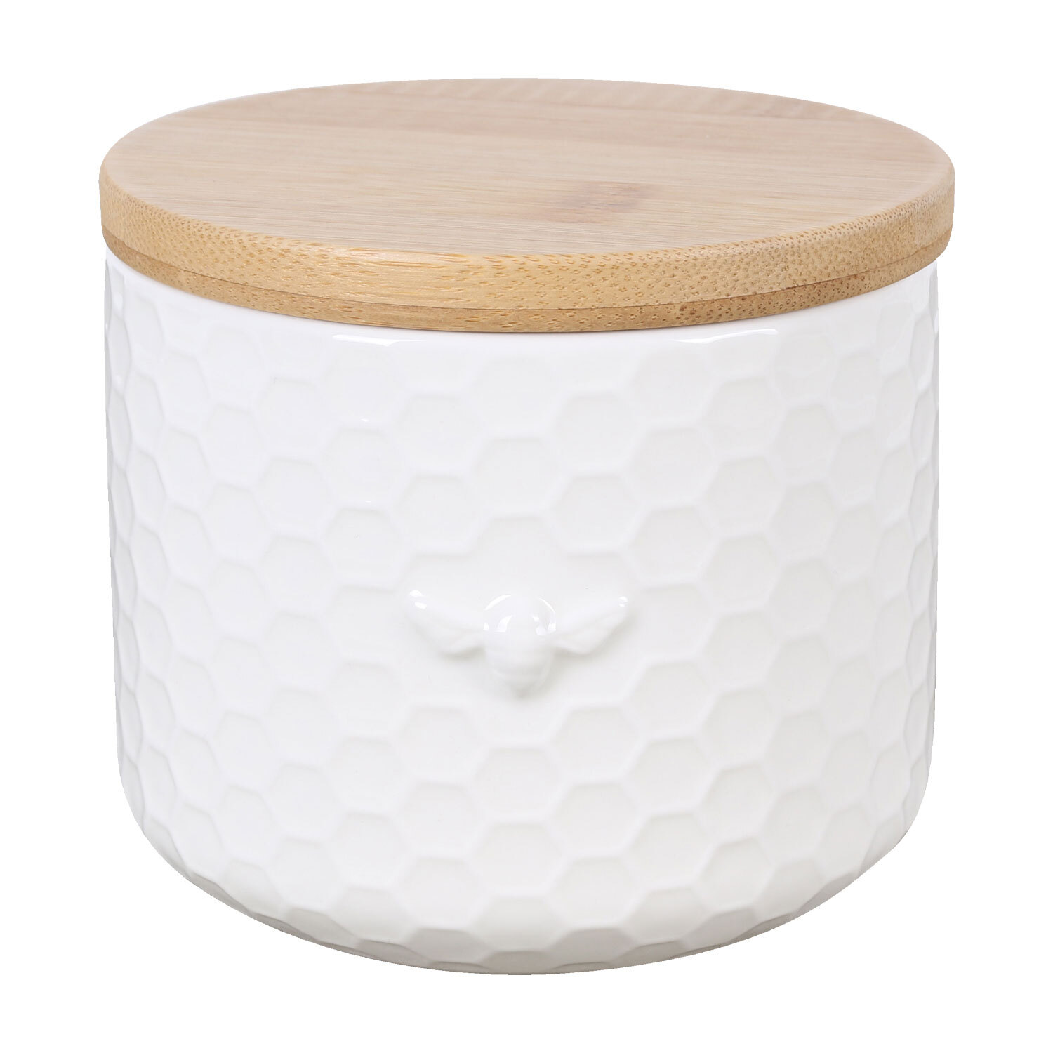 Honeycomb Small White Embossed Bee Canister Image