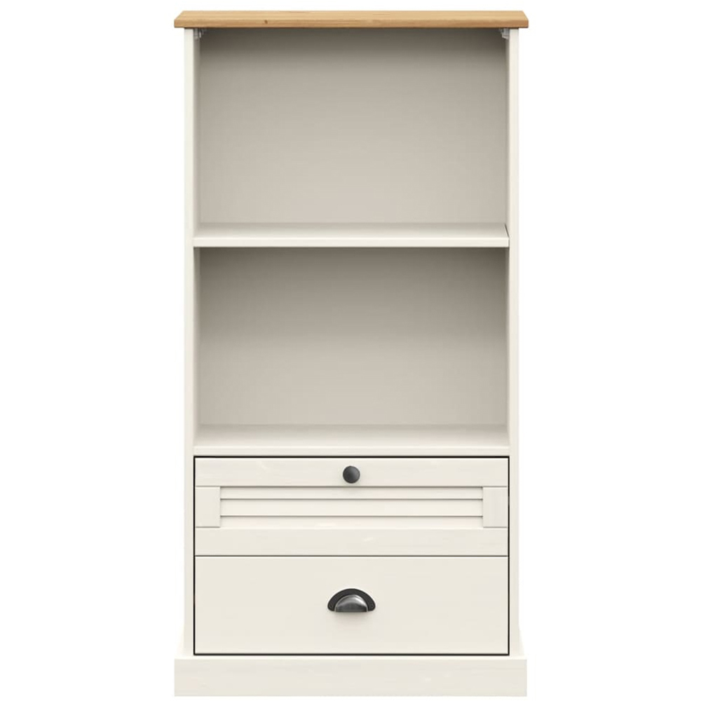 vidaXL Vigo 2 Drawer 2 Shelf White Solid Pine Wood Bookcase Image 4