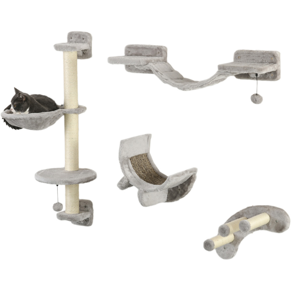 PawHut Grey 4 Piece Cat Wall Furniture Image 1