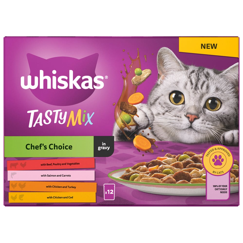 Whiskas Tasty Mix Veg Chef's Choice in Gravy Adult Cat Wet Food Pouches 85g Case of 4 x 12 Pack Image 5