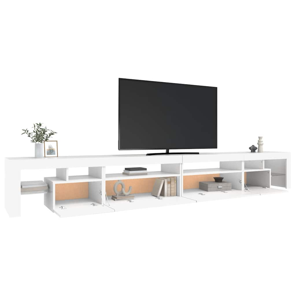 vidaXL 4 Door 6 Shelf White TV Cabinet with LED Lights Image 3