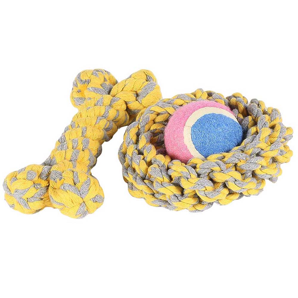 Little Rascals Rope Ring Bone and Tennis Ball Dog Toys Image