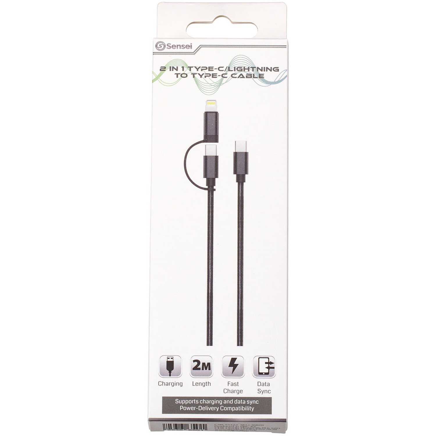 2 in 1 Type-C/Lightning to Type-C Charging Cable 2m - Black Image 1