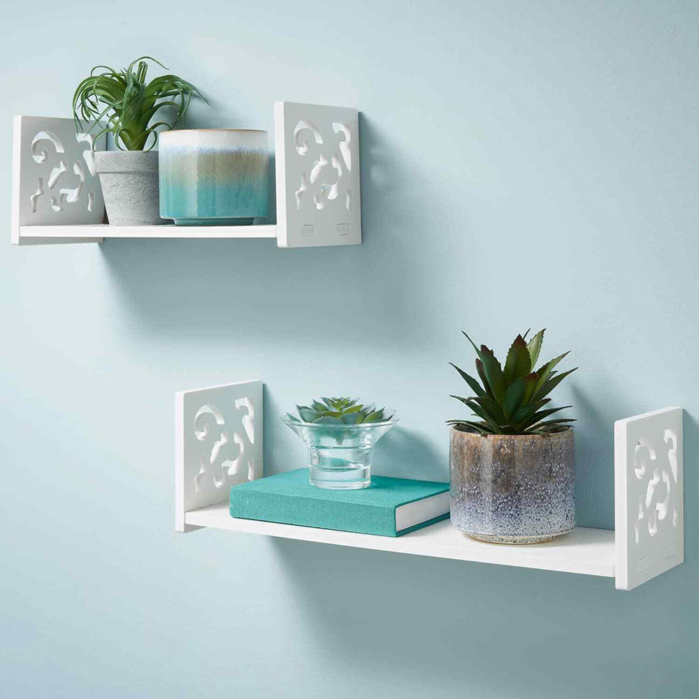 Living and Home 2 Pack White U Shaped Wall Hanging Shelves Image 8