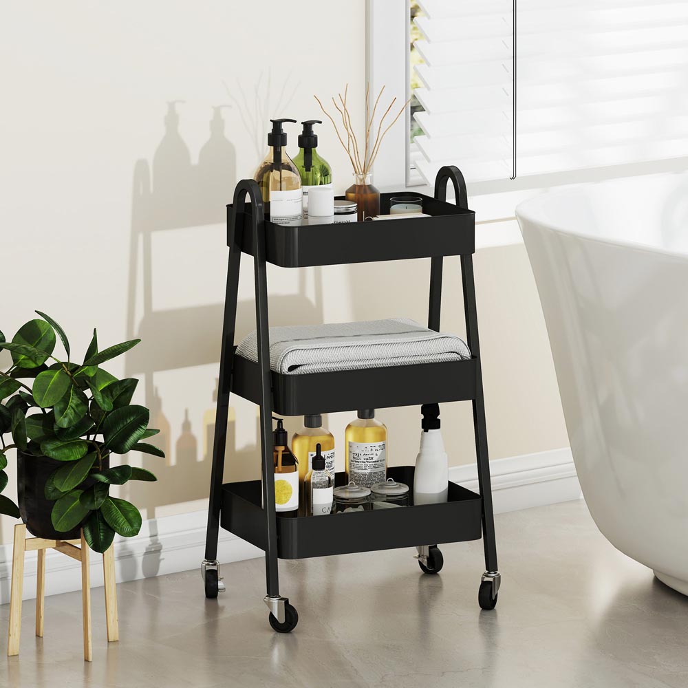 HOMCOM 3-Tier Black Kitchen Storage Trolley Image 4