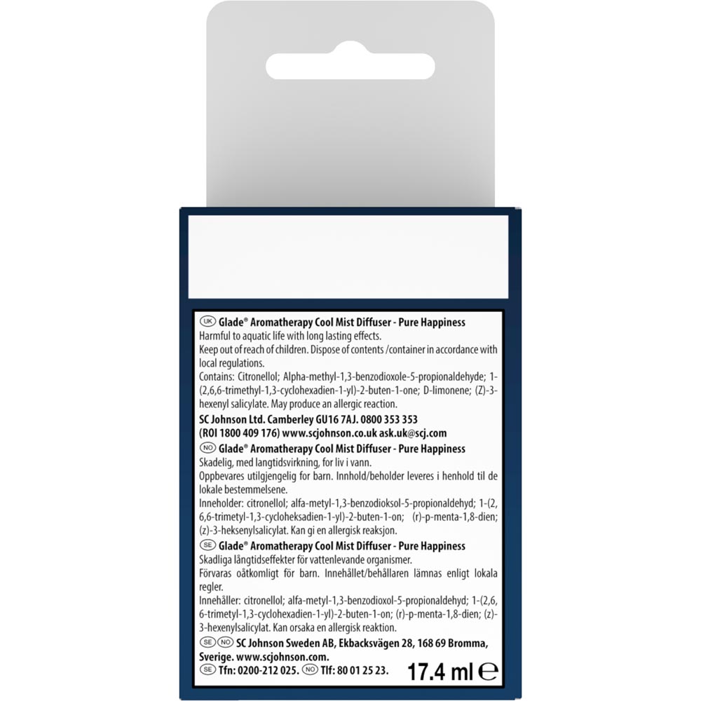 Glade Pure Happiness Aromatherapy Cool Mist Diffuser Refill 17.4ml Wilko