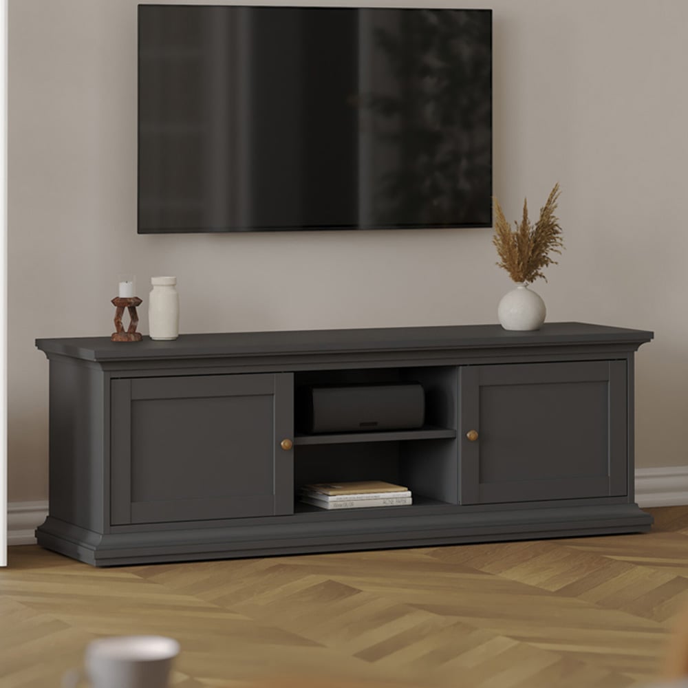 Florence Paris 2 Door 2 Shelf Matt Grey TV Unit Image 1