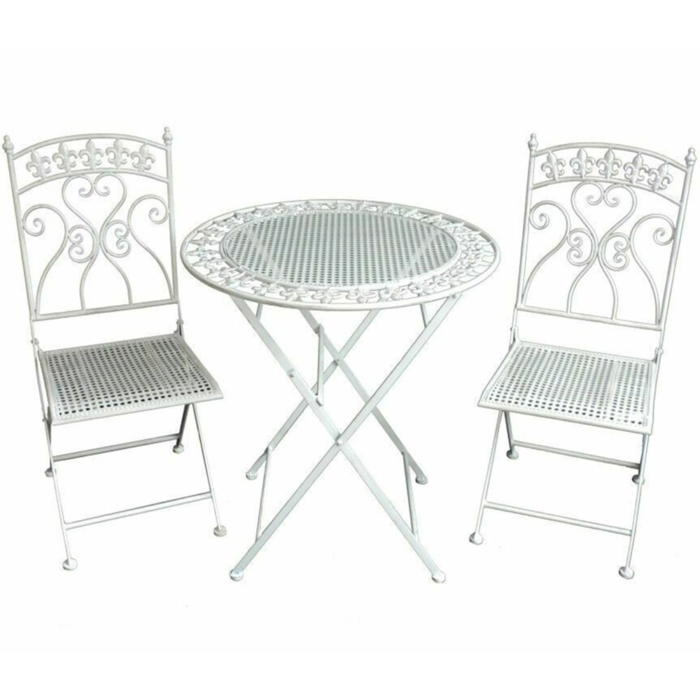 GlamHaus Paris 2 Seater Garden Bistro Set Antique White Image 2