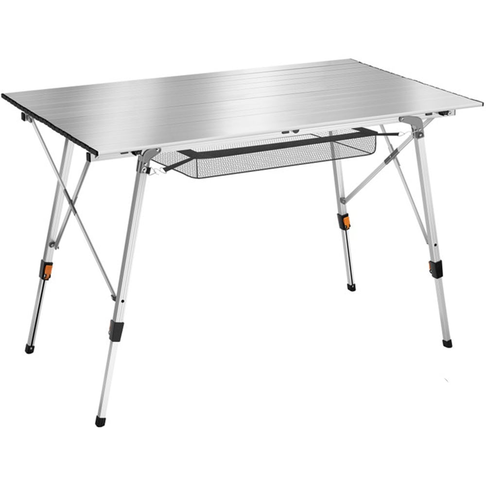 tectake Tina Silver Foldable and Height Adjustable Camping Table Image 1
