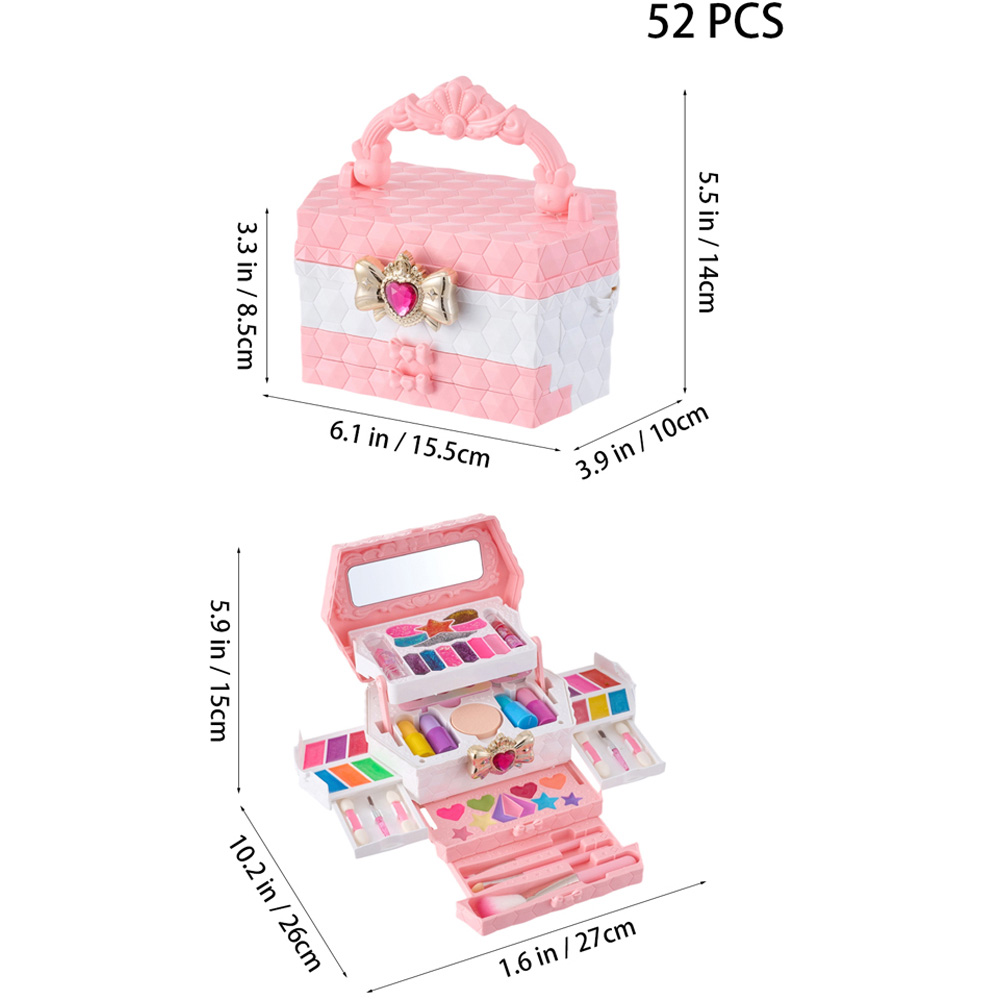 H&O Direct 52 Piece Kids Pink Washable Cosmetic Toy Set with Mirror Image 6