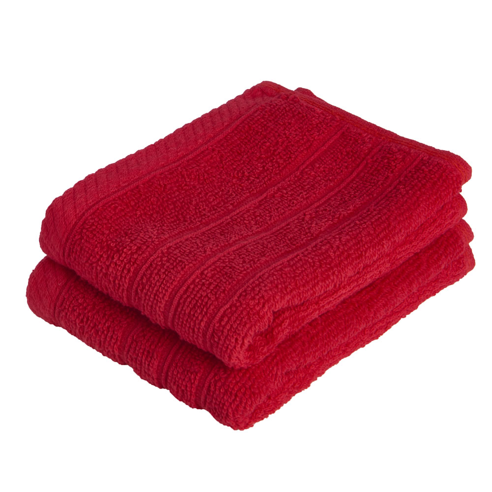 Wilko Chilli Red Face Cloths 2 pack Image 1