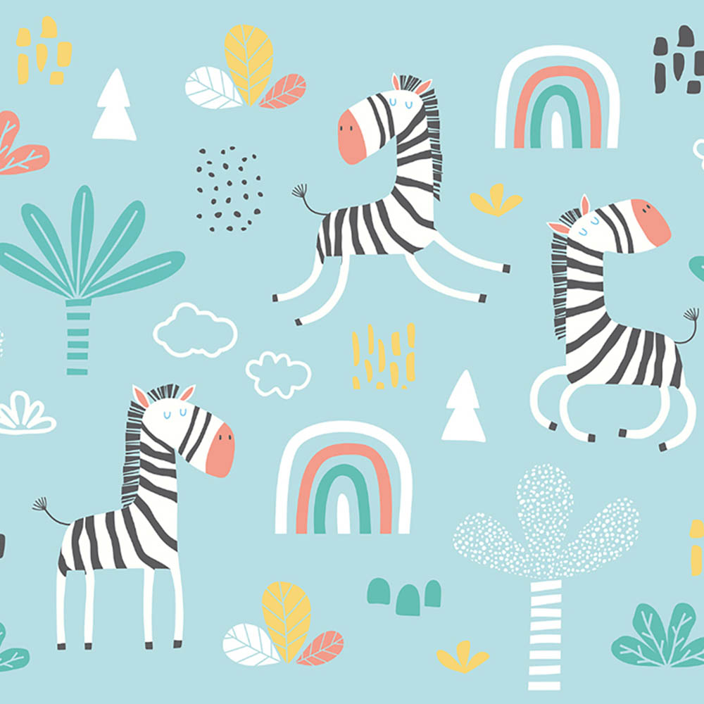 Origin Murals Dancing Zebras Blue Wall Mural Image 2