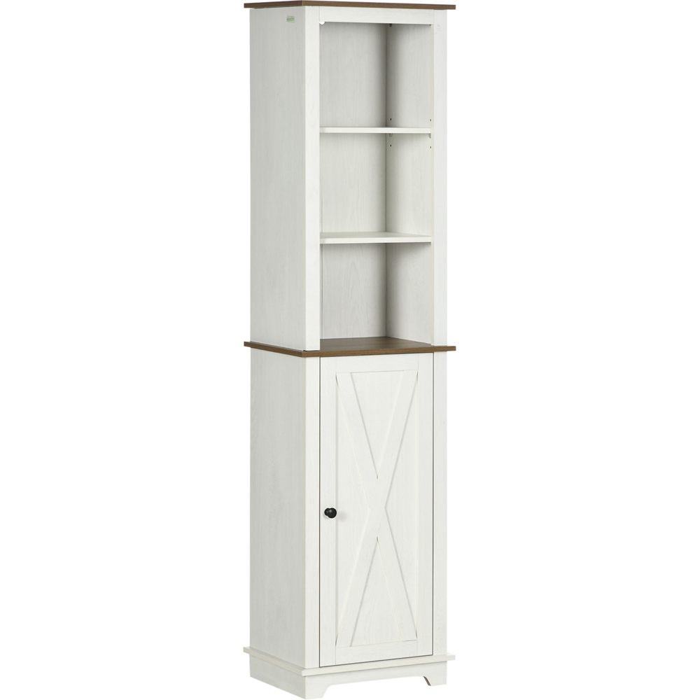 Kleankin Single Door 3 Shelf White Tall Bathroom Floor Cabinet Image 2