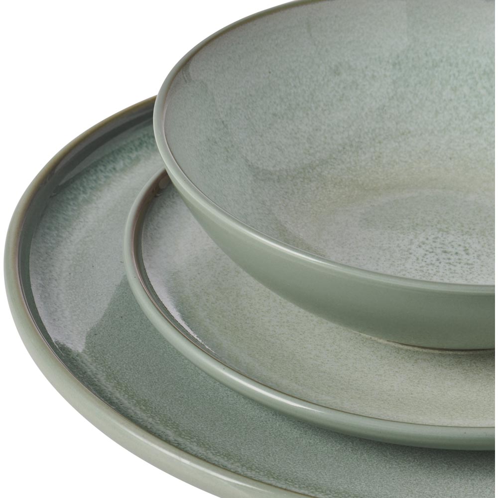 Wilko Sage Green Reactive Glaze 12 Piece Dinner Set Wilko
