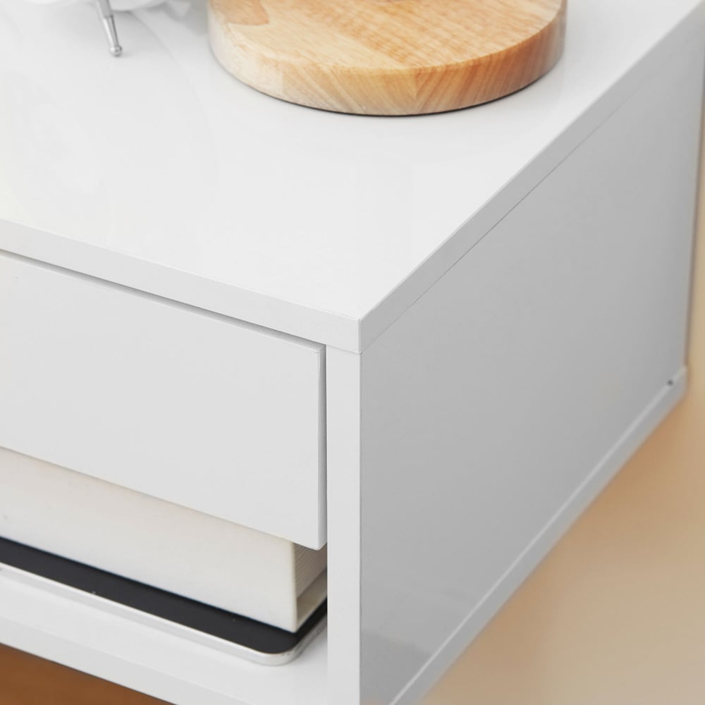 Portland Single Drawer Gloss White Wall Mounted Bedside Table Set of 2 Image 3
