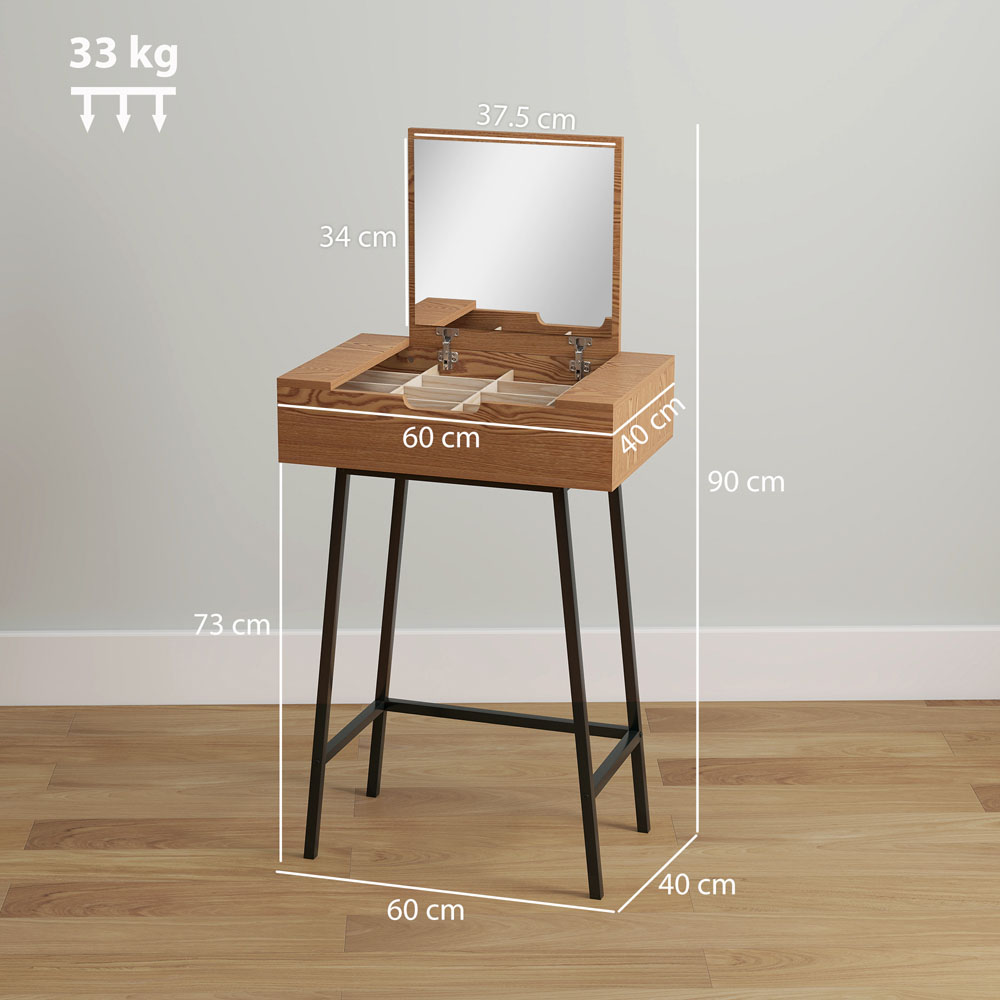 HOMCOM Natural Wood Effect Industrial Vanity Desk with Mirror Image 9