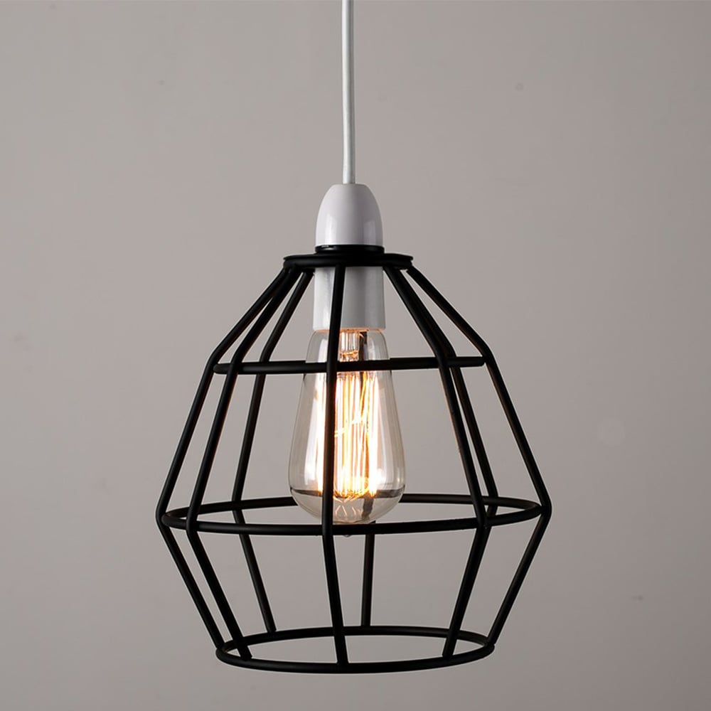 ValueLights Hamish Matt Black Basket Ceiling Pendant Light Lamp Shade Image 3
