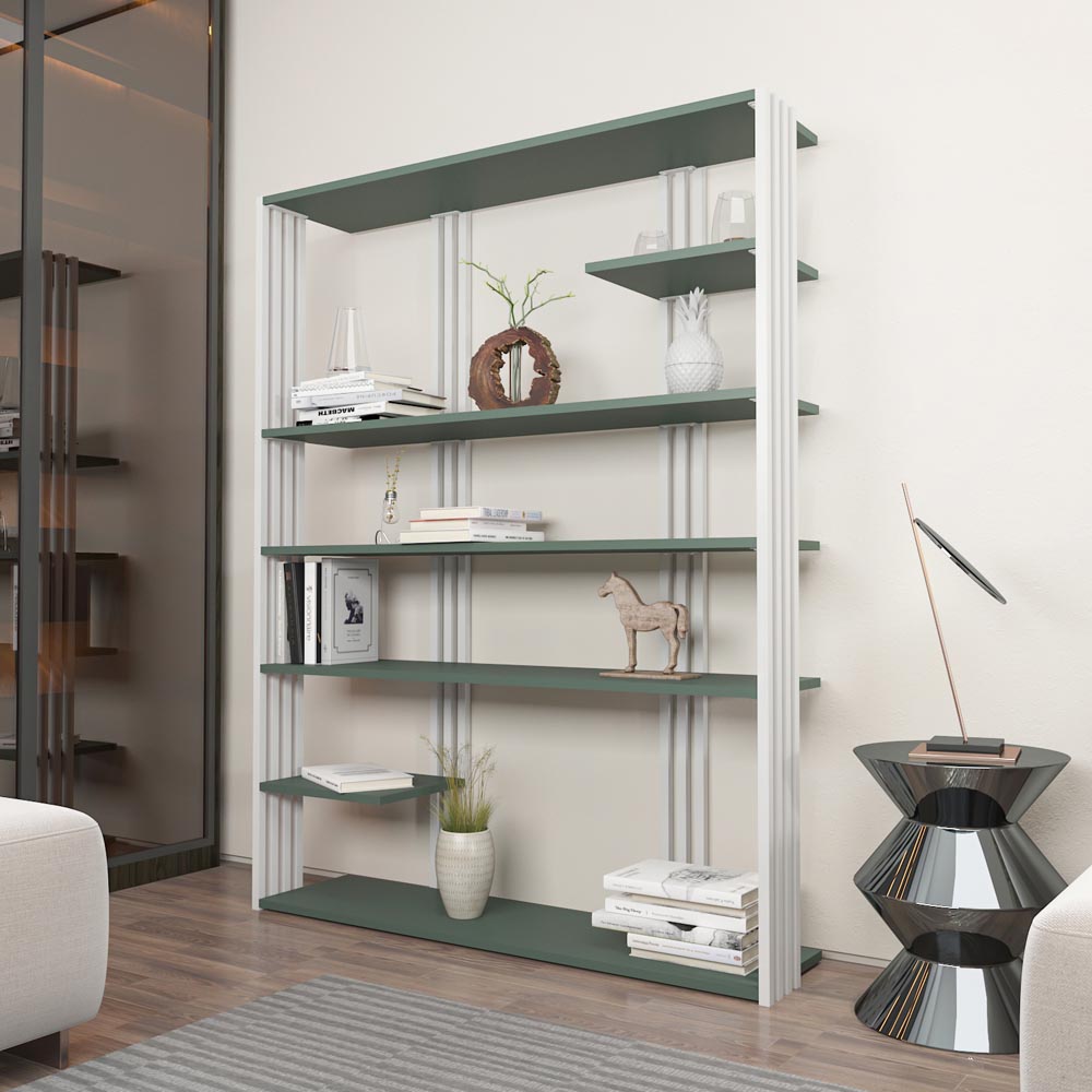 Decorotika Jeni 6 Shelf Green and White Bookcase Image 6