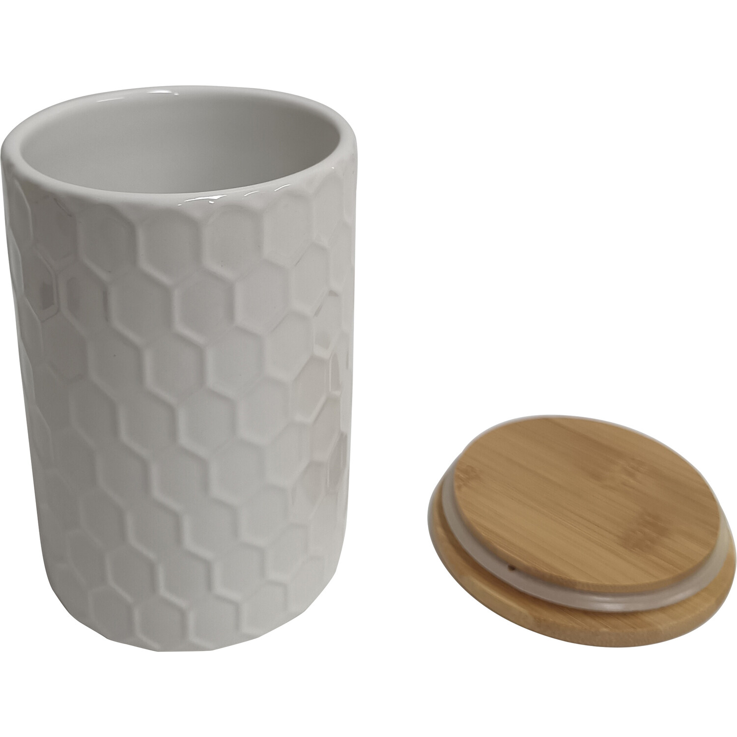 Honeycomb Canister with Wood Lid - White Image 3